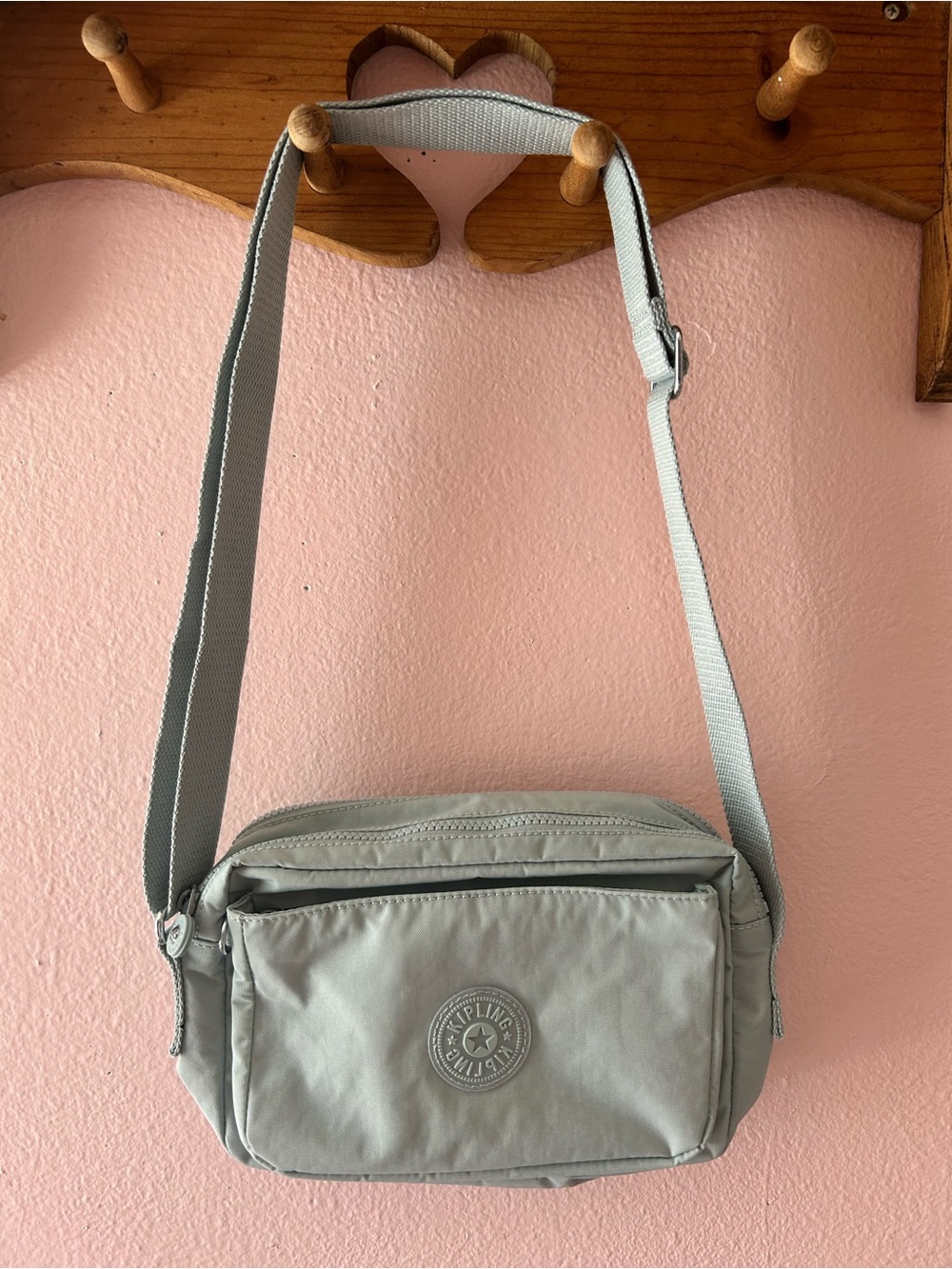 Kipling Light Grey Abanu Medium Nylon Crossbody Bag - No Charm